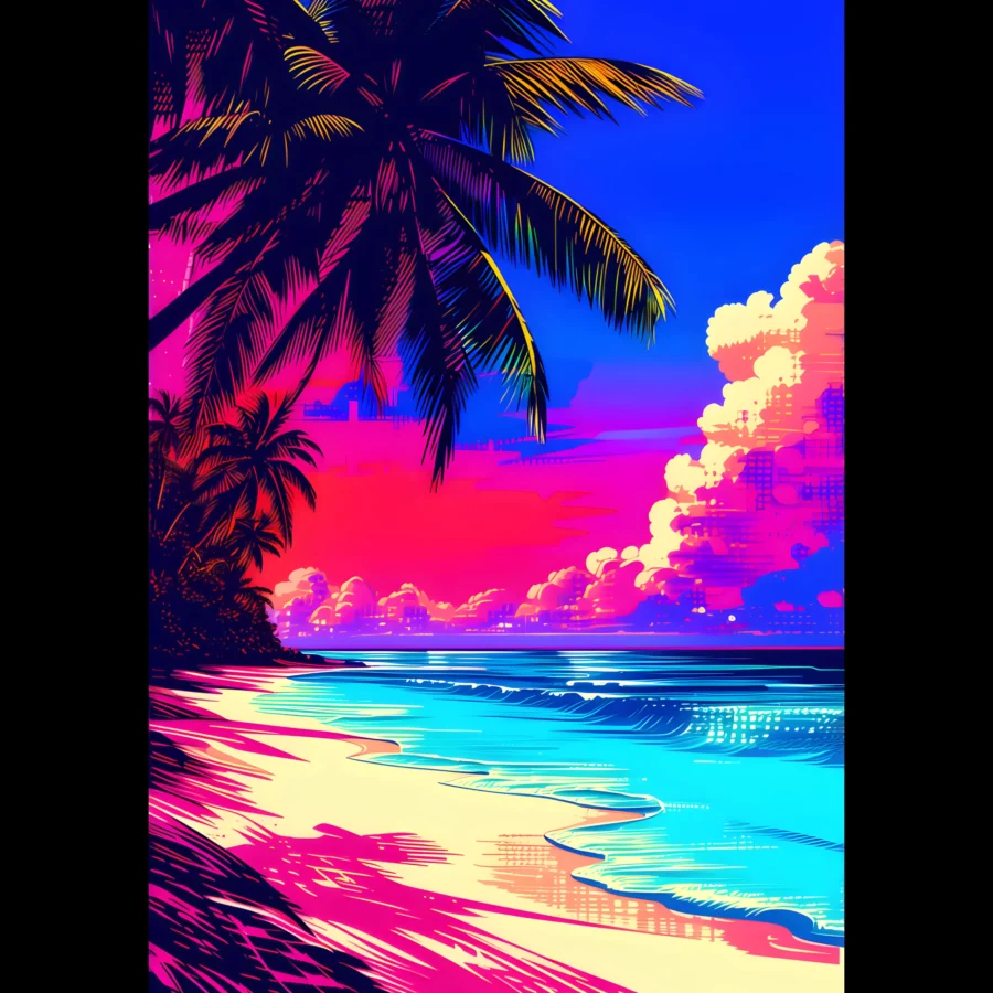 EU Giclée Print Poster ELECTRIC SHORE. Fine Art Wall Art with Archival Quality. Printed, packaged, and shipped in the EU. Exclusive ColorVanta design.