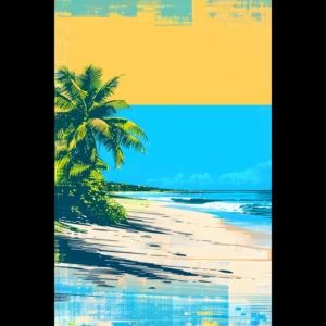 Tropical Beach Seascape wall art inspired by palm trees, coastal landscapes and open horizons. Printed and shipped within the EU.