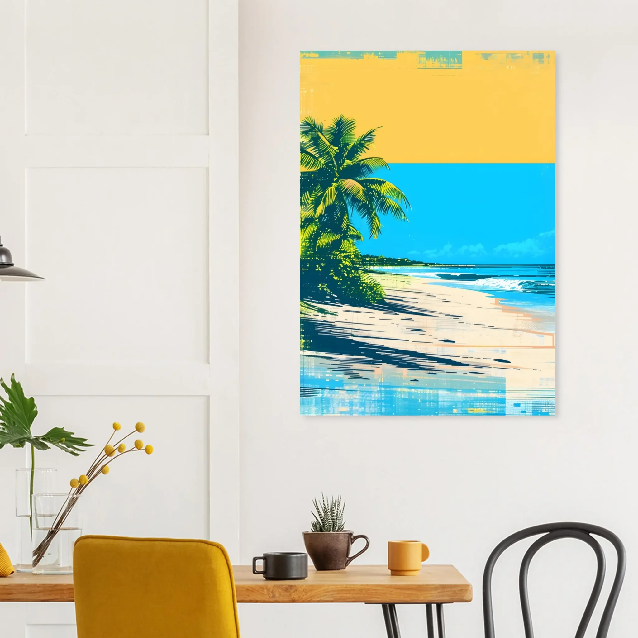 Tropical Beach Seascape wall art inspired by palm trees, coastal landscapes and open horizons. Printed and shipped within the EU.