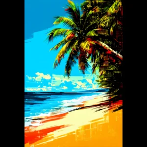 Solar Palm Shore Tropical Seascape Art Print 1 Solar Palm Shore Tropical Seascape Art Print 1