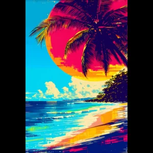 Tropical Beach Seascape wall art inspired by palm trees, coastal landscapes and open horizons. Printed and shipped within the EU.