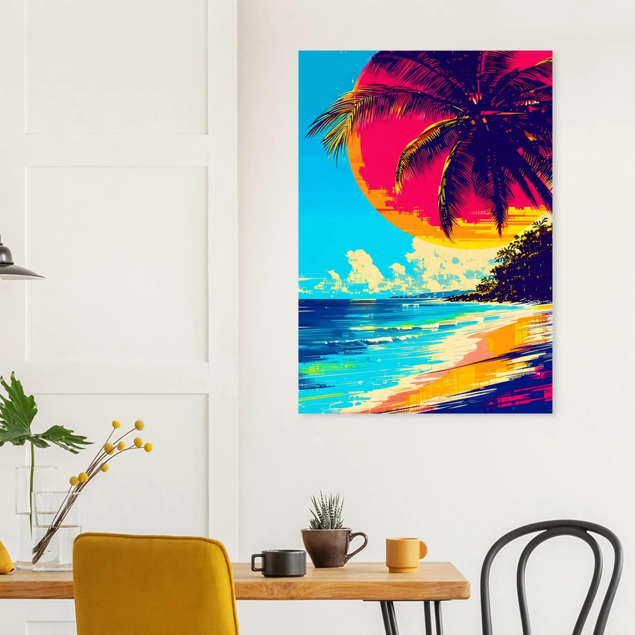 Tropical Beach Seascape wall art inspired by palm trees, coastal landscapes and open horizons. Printed and shipped within the EU.