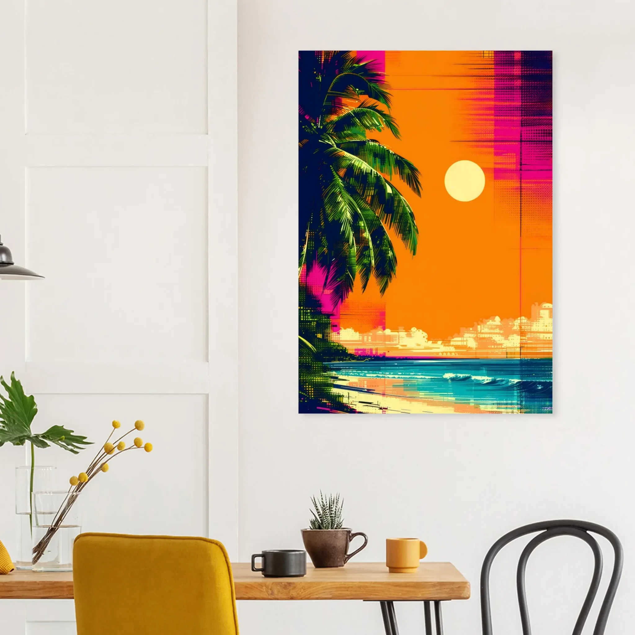 Tropical Beach Seascape wall art inspired by palm trees, coastal landscapes and open horizons. Printed and shipped within the EU.