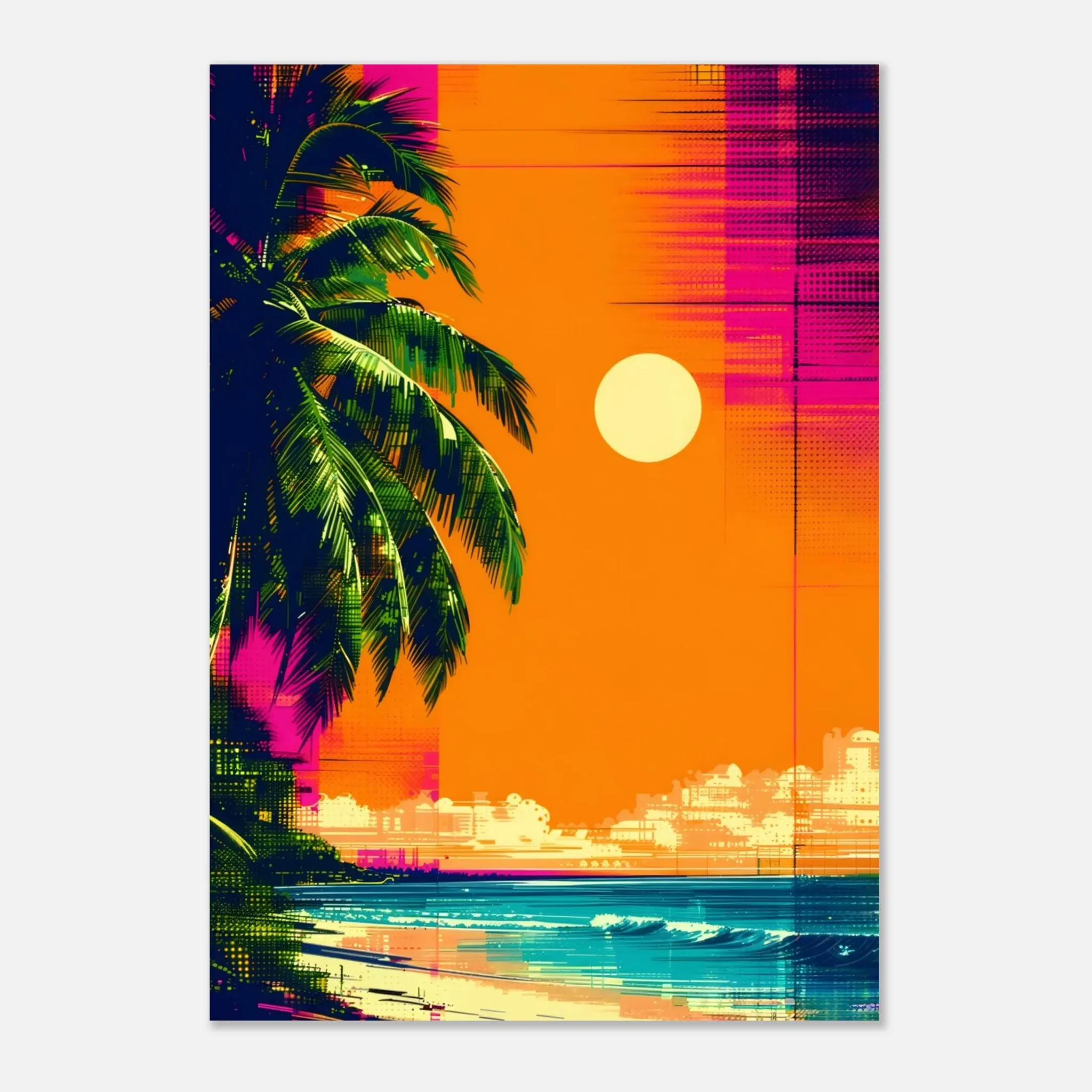 Tropical Beach Seascape wall art inspired by palm trees, coastal landscapes and open horizons. Printed and shipped within the EU.