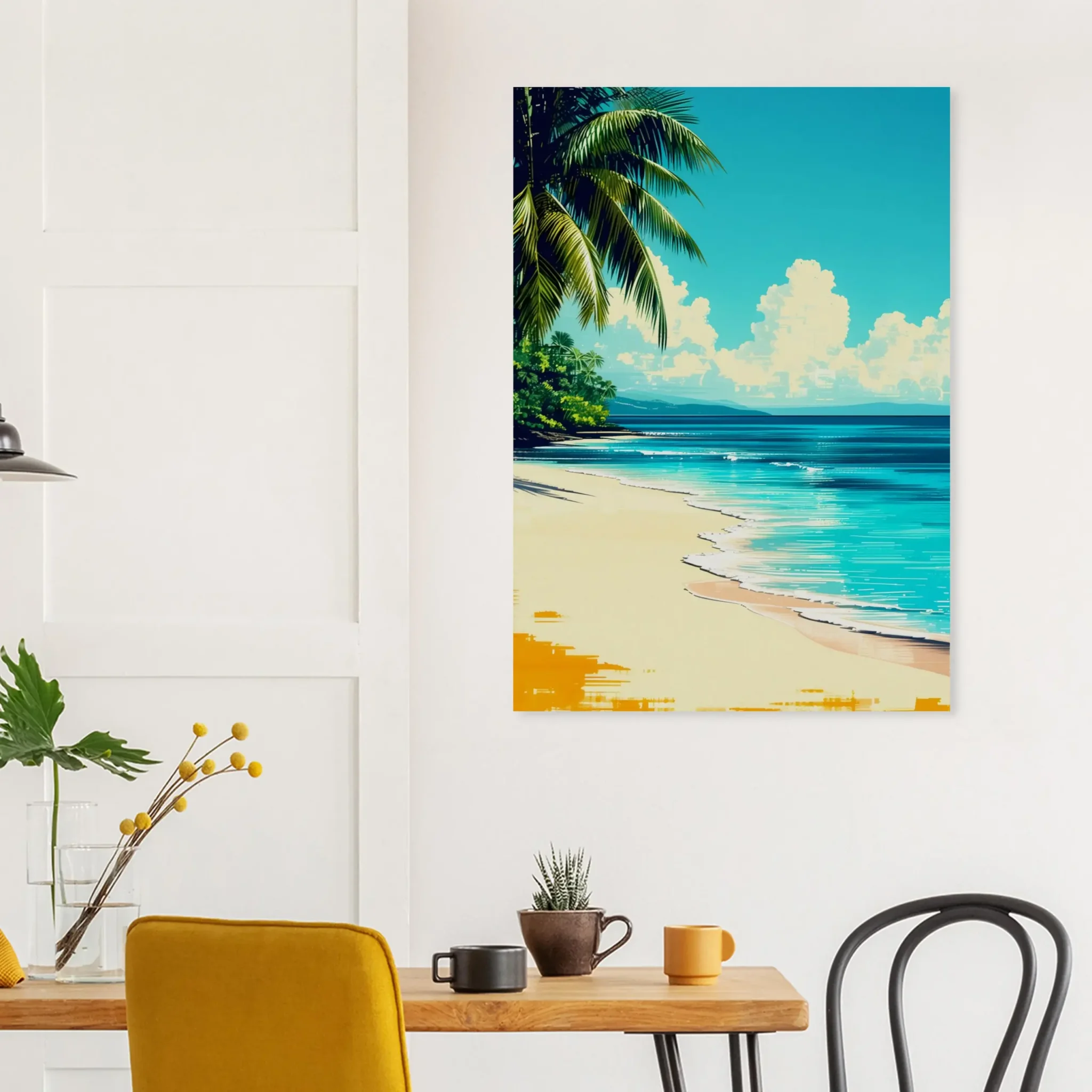 Tropical Beach Seascape wall art inspired by palm trees, coastal landscapes and open horizons. Fine Art Print, printed and shipped within the EU.