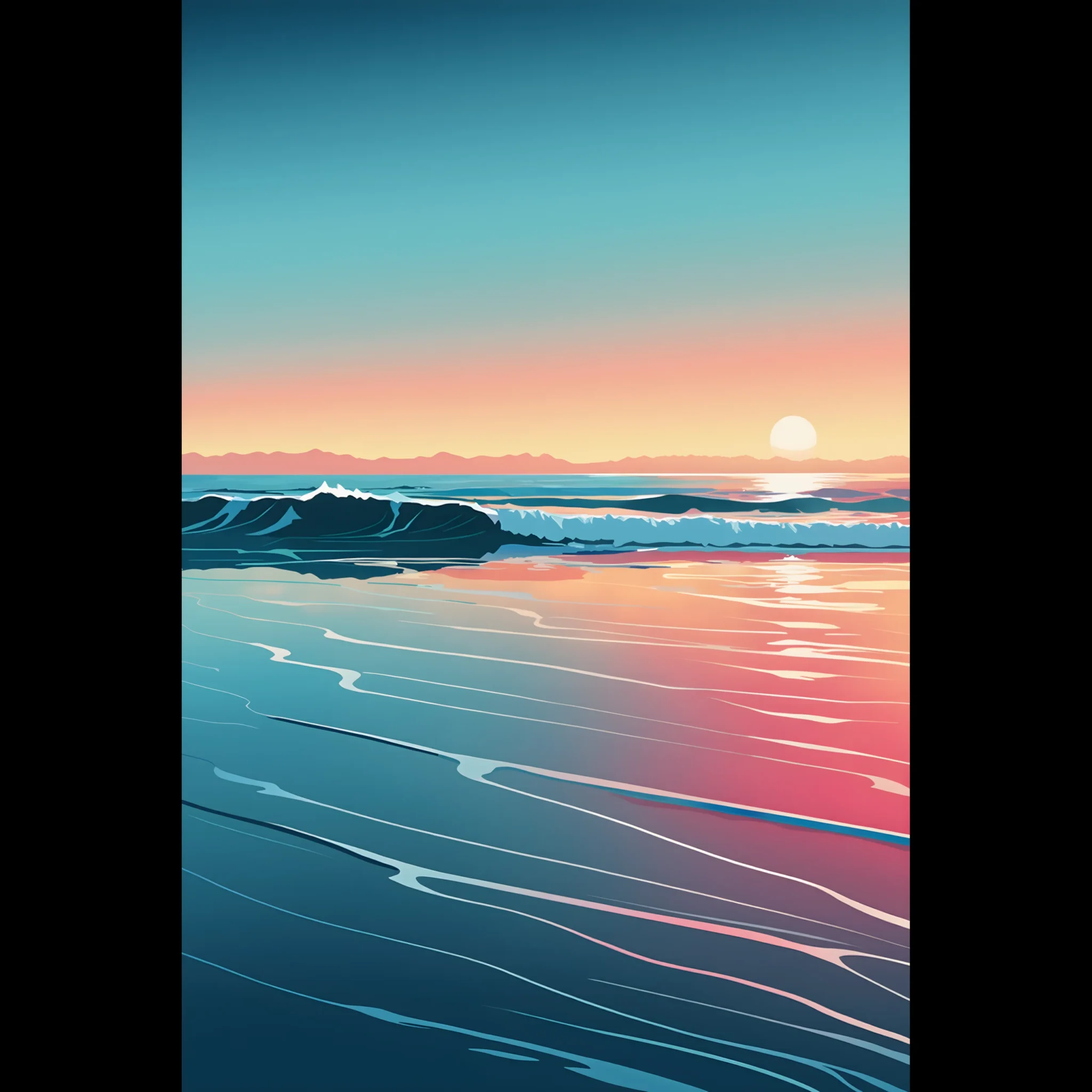 Abstract Coastal Sunset wall art that explores the meeting point between sea, light, and horizon. Fine Art Print, printed and shipped within the EU.