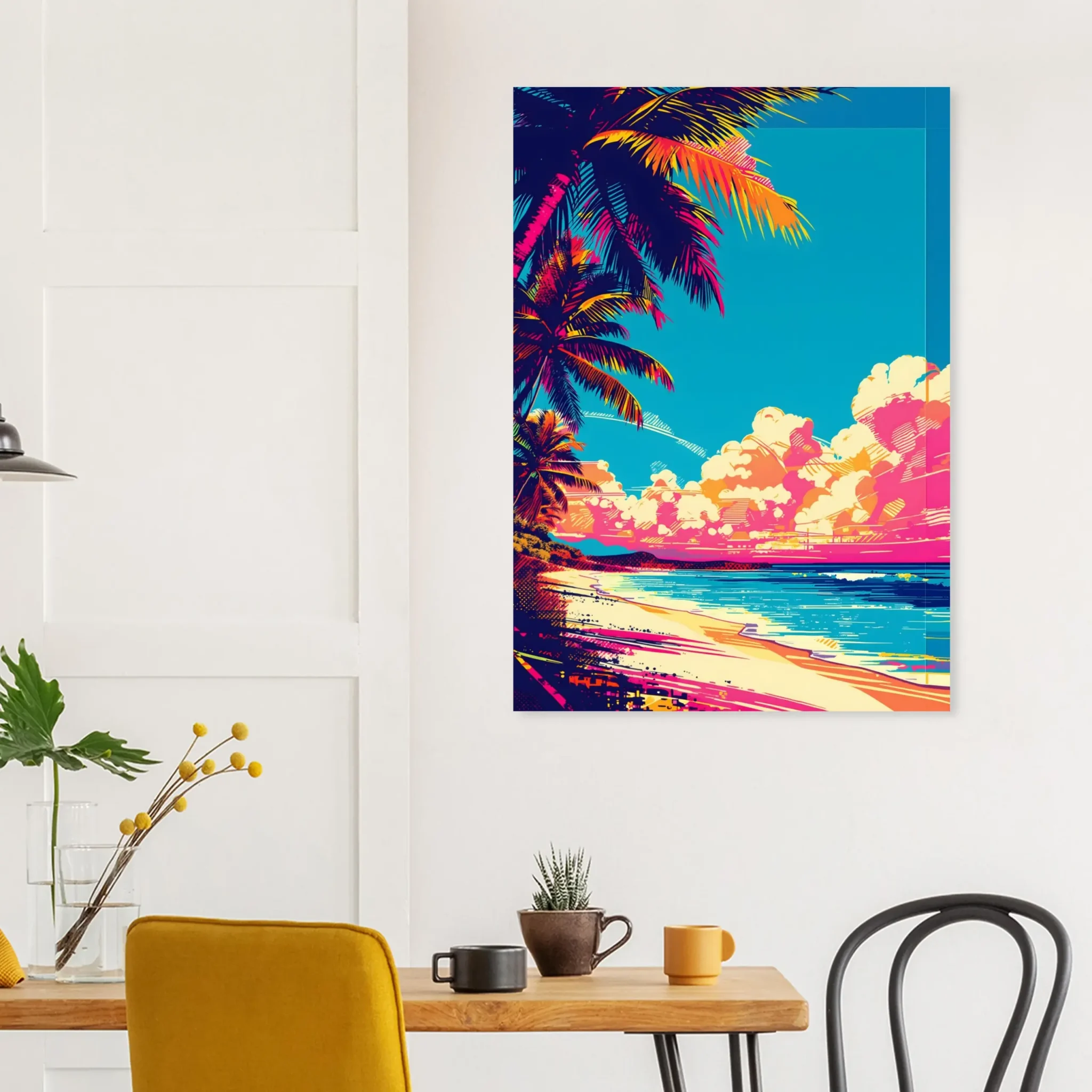 Tropical Beach Seascape wall art inspired by palm trees, coastal landscapes and open horizons. Printed and shipped within North America.