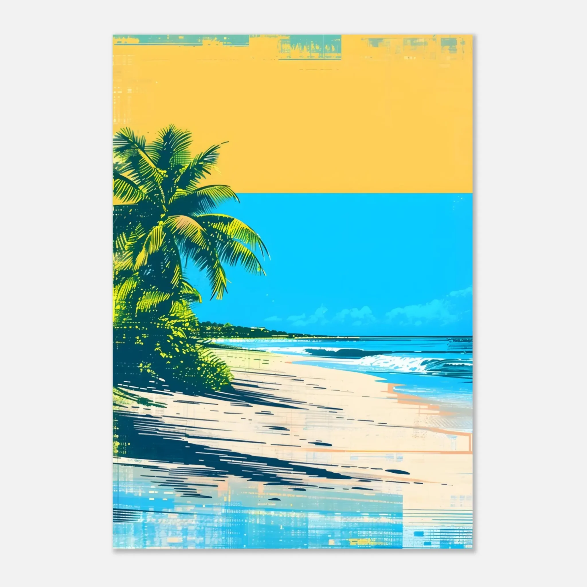 Tropical Beach Seascape wall art inspired by palm trees, coastal landscapes and open horizons. Printed and shipped within North America.