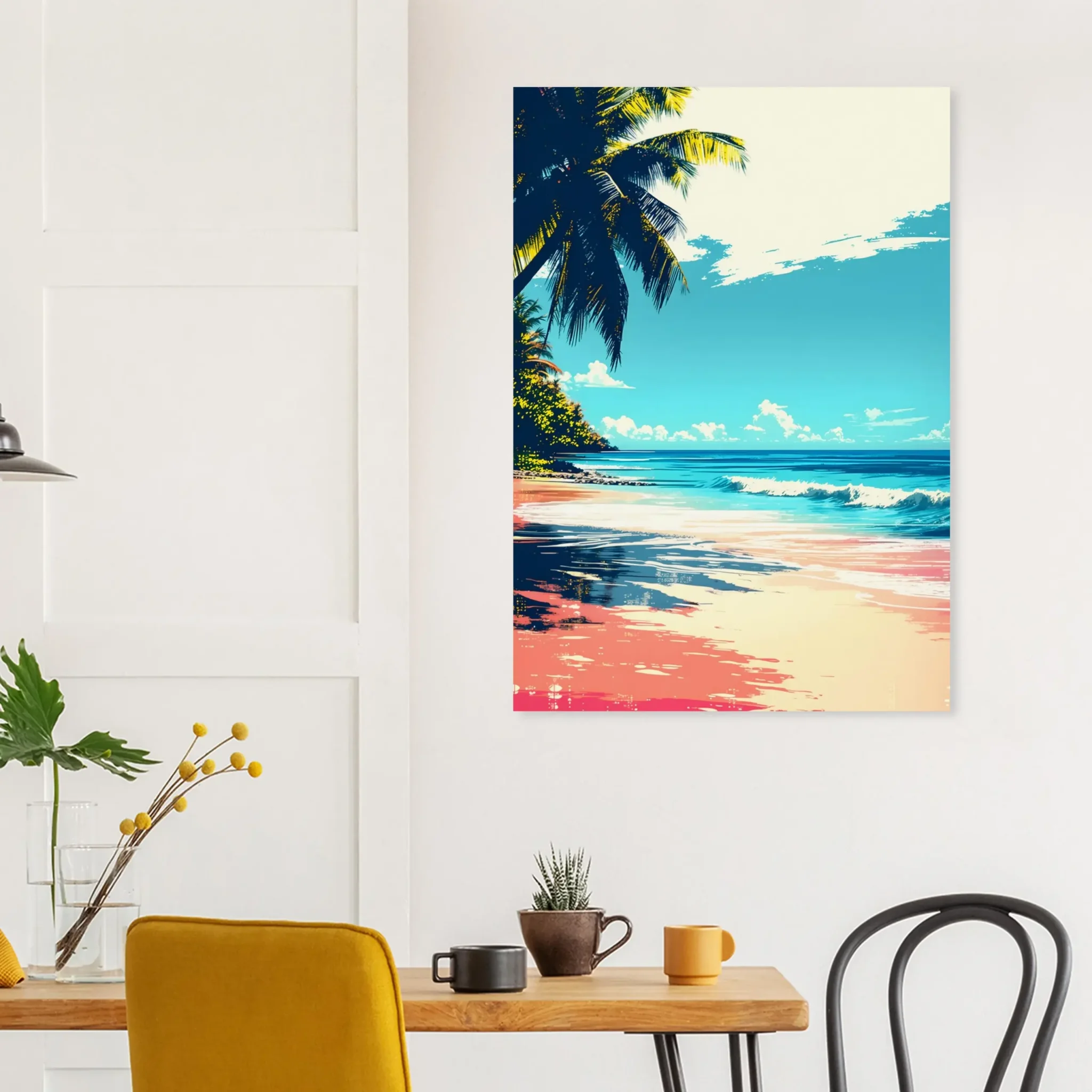 Tropical Beach Seascape wall art inspired by palm trees, coastal landscapes and open horizons. Fine Art Print, printed and shipped within North America.