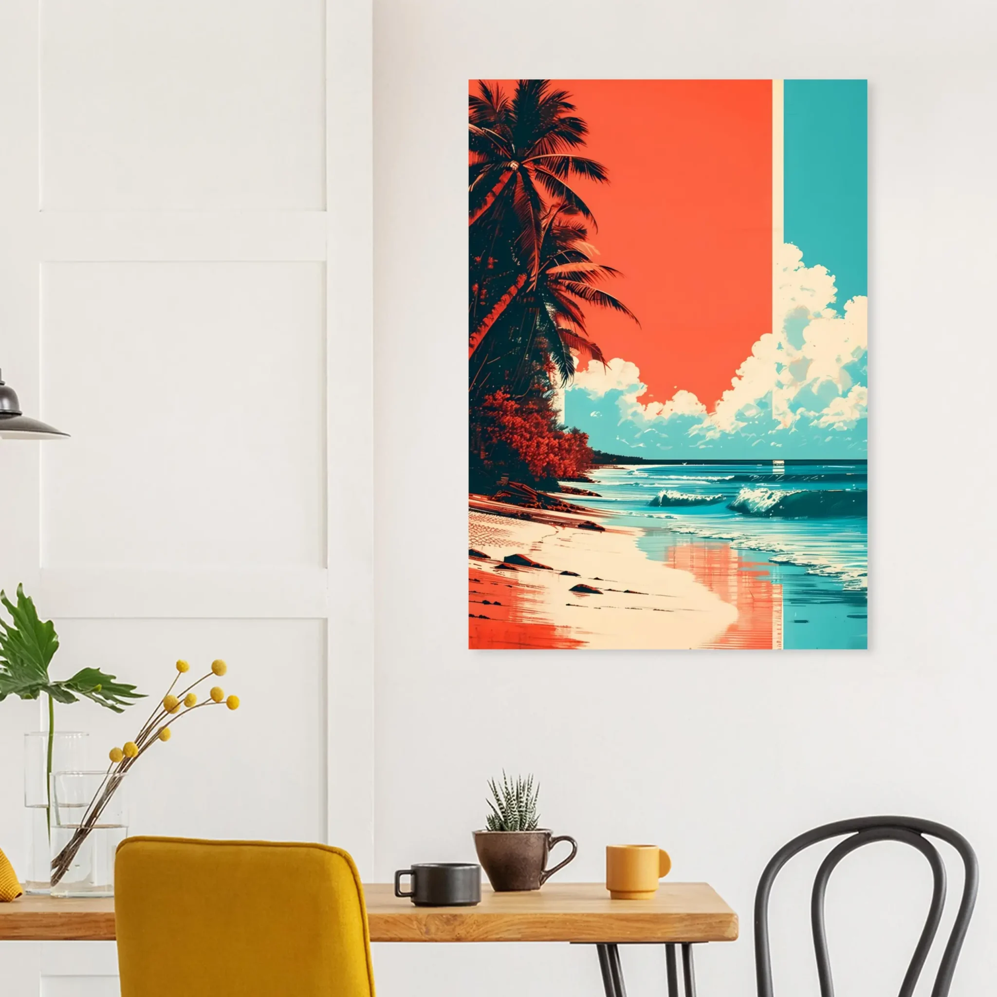 Tropical Beach Seascape wall art inspired by palm trees, coastal landscapes and open horizons. Printed and shipped within North America.
