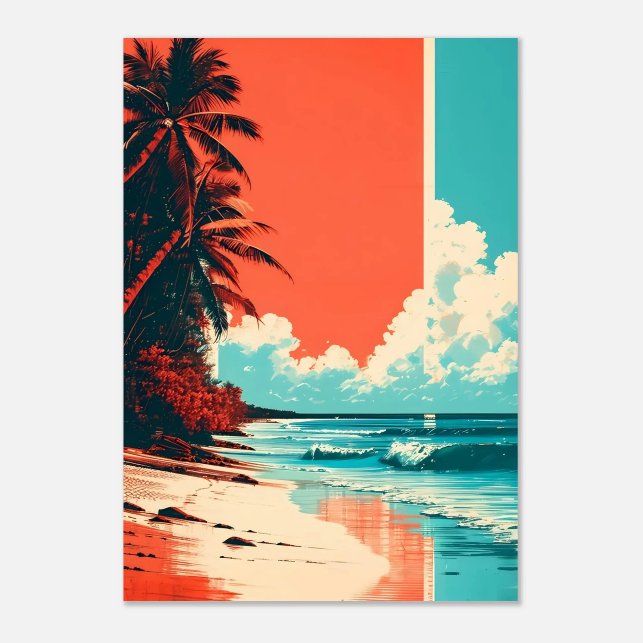 Tropical Beach Seascape wall art inspired by palm trees, coastal landscapes and open horizons. Printed and shipped within North America.
