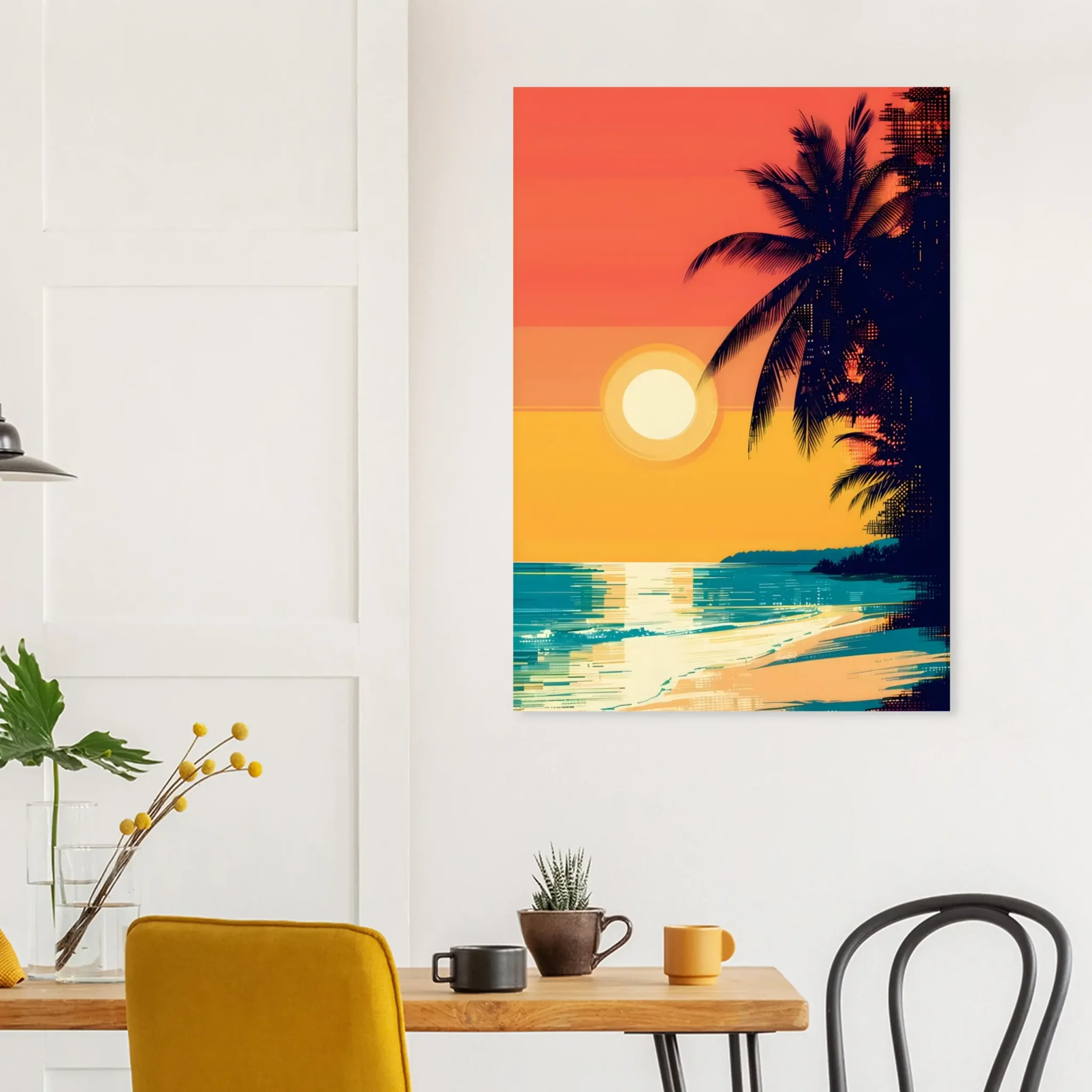 Tropical Beach Seascape wall art inspired by palm trees, coastal landscapes and open horizons. Printed and shipped within North America.