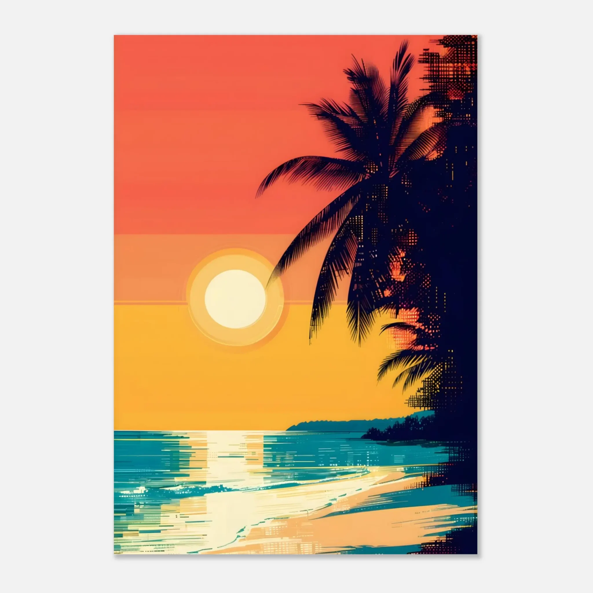 Tropical Beach Seascape wall art inspired by palm trees, coastal landscapes and open horizons. Printed and shipped within North America.