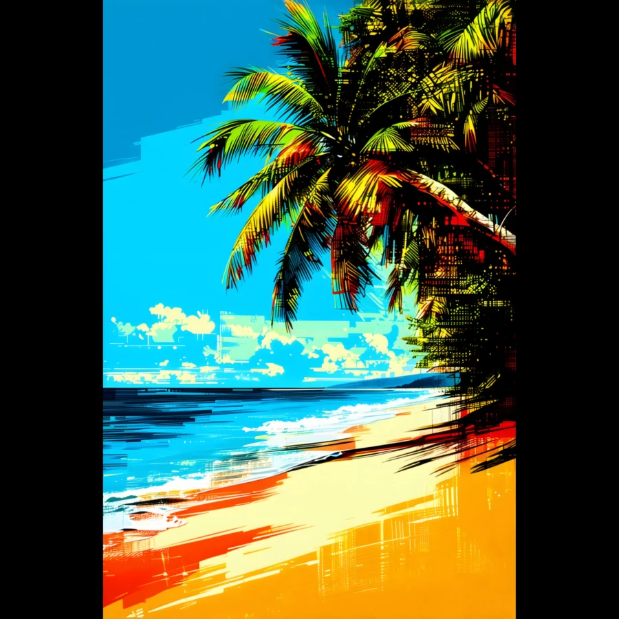 Solar Palm Shore Tropical Seascape Art Print 1 Solar Palm Shore Tropical Seascape Art Print 1
