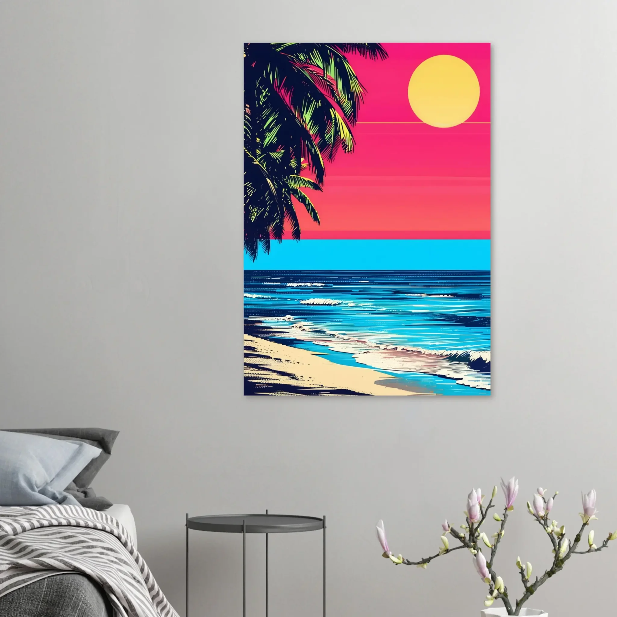 Tropical Beach Seascape wall art inspired by palm trees, coastal landscapes and open horizons. Printed and shipped within North America.