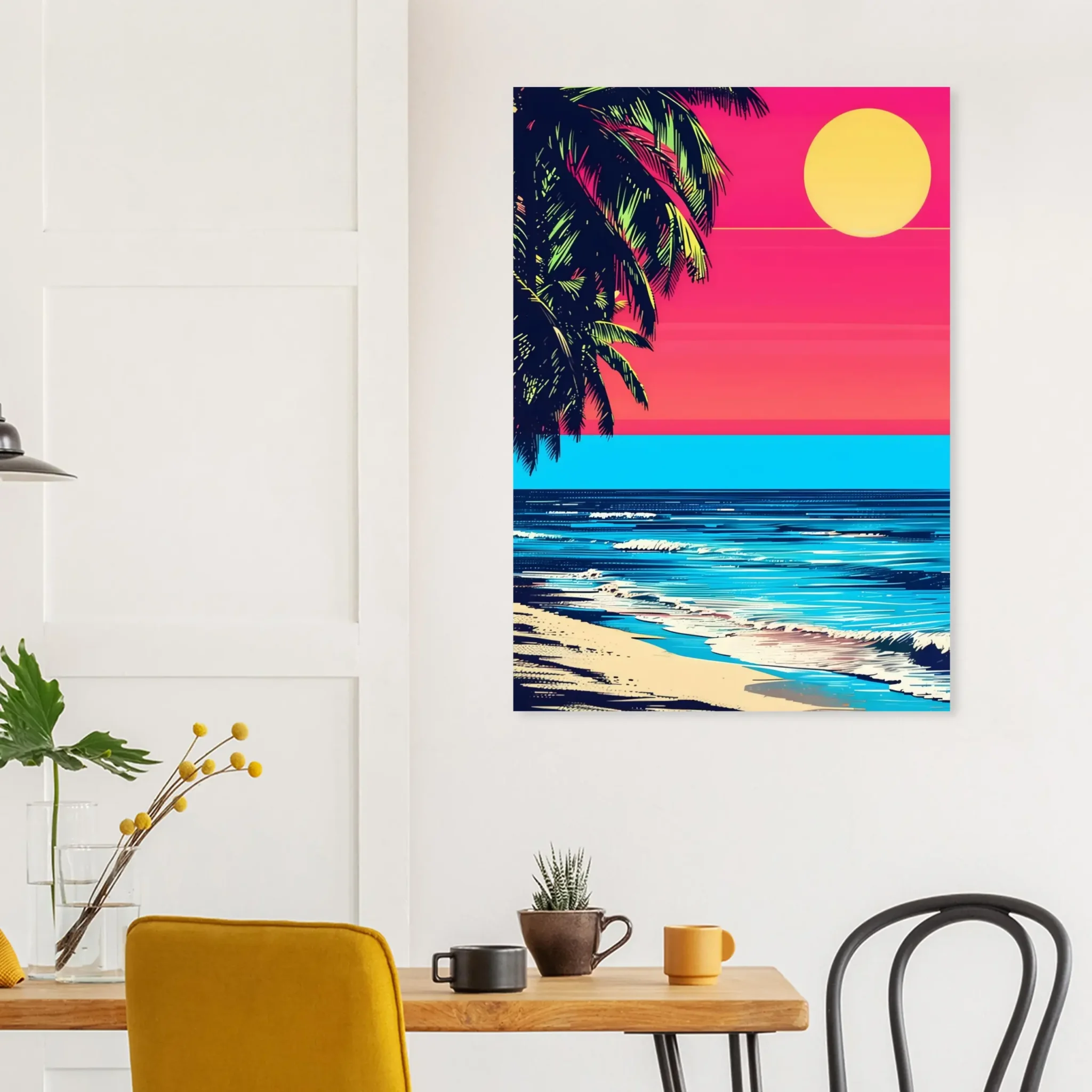 Tropical Beach Seascape wall art inspired by palm trees, coastal landscapes and open horizons. Printed and shipped within North America.
