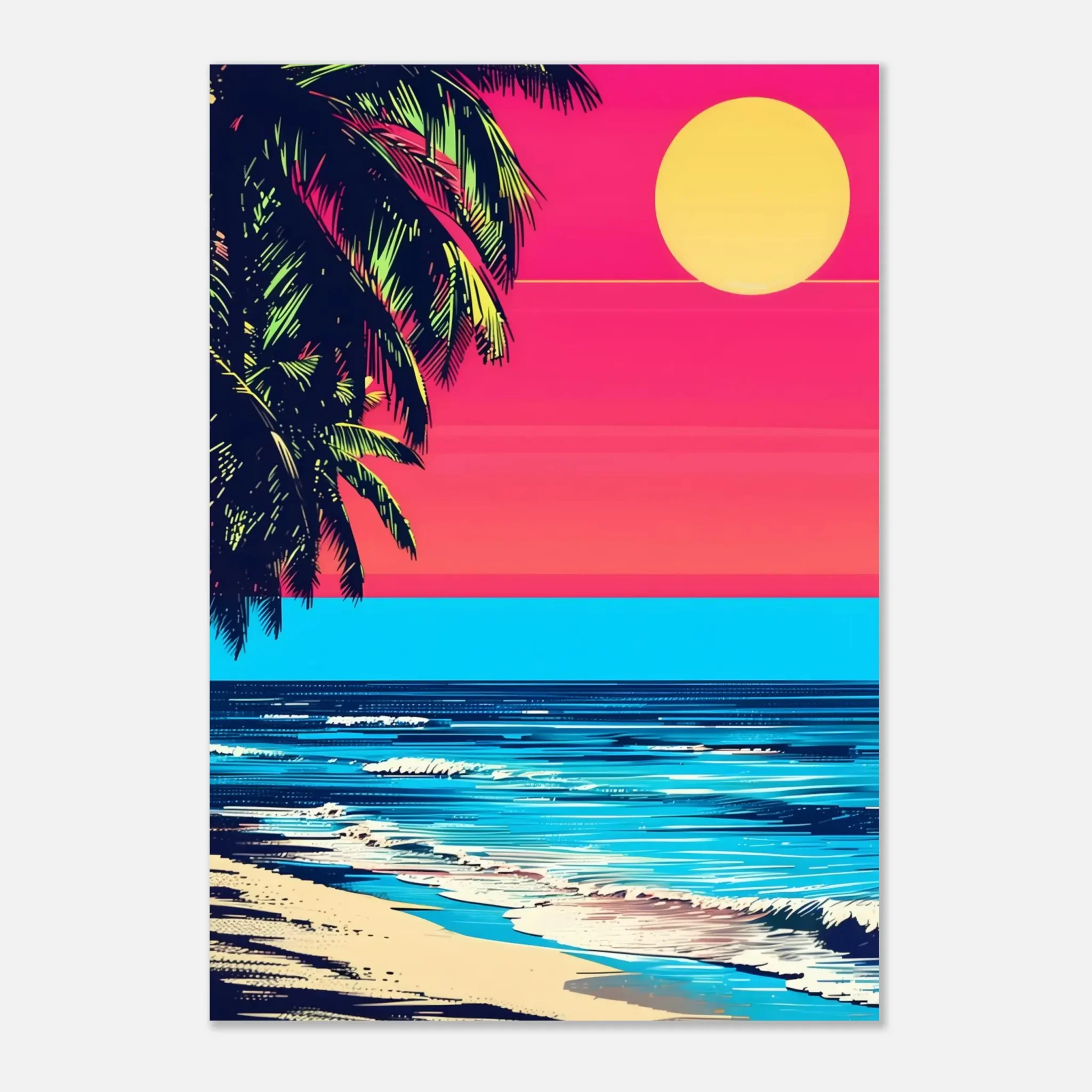 Tropical Beach Seascape wall art inspired by palm trees, coastal landscapes and open horizons. Printed and shipped within North America.