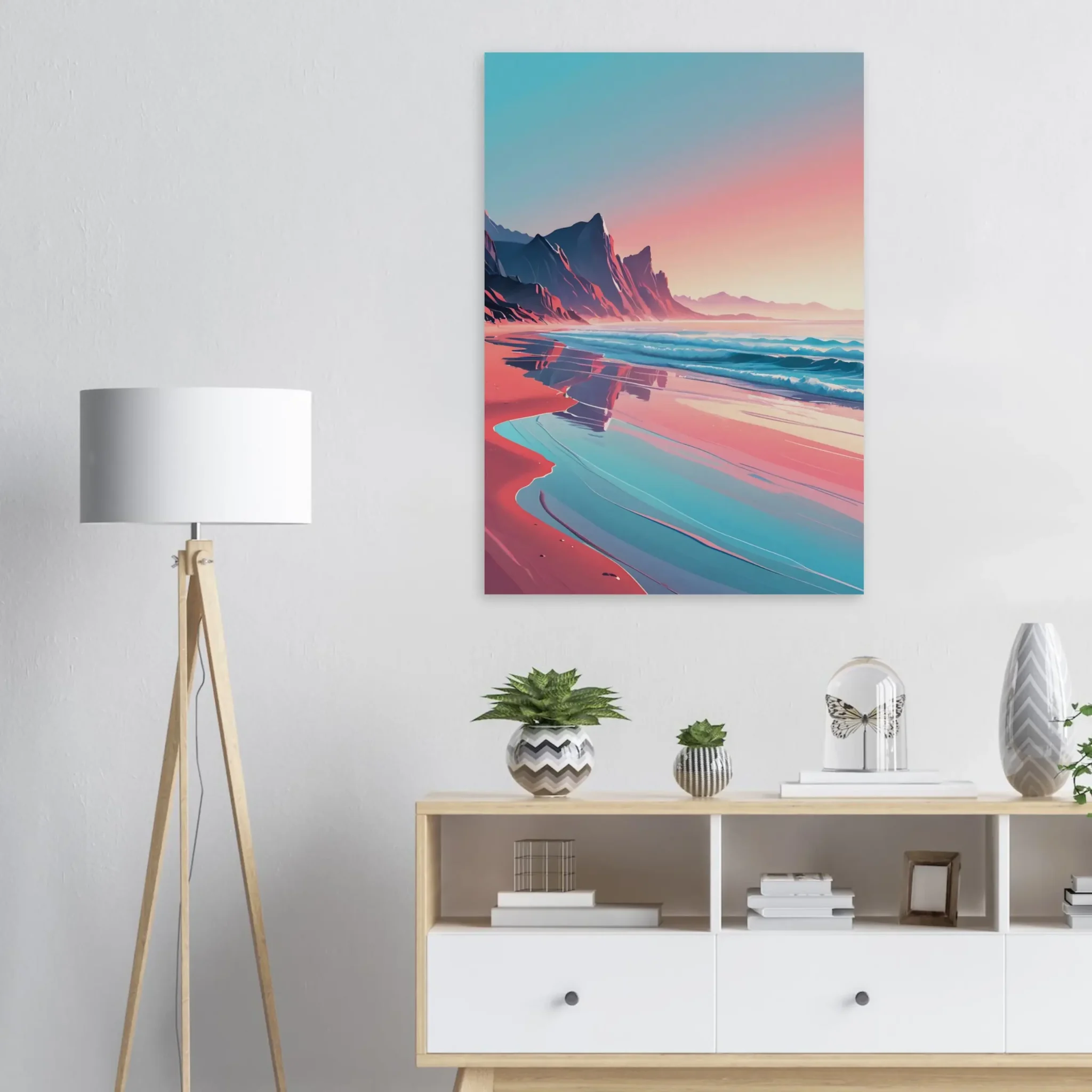 Abstract Coastal Sunset wall art that explores the meeting point between sea, light, and horizon. Art Print, printed and shipped within North America.