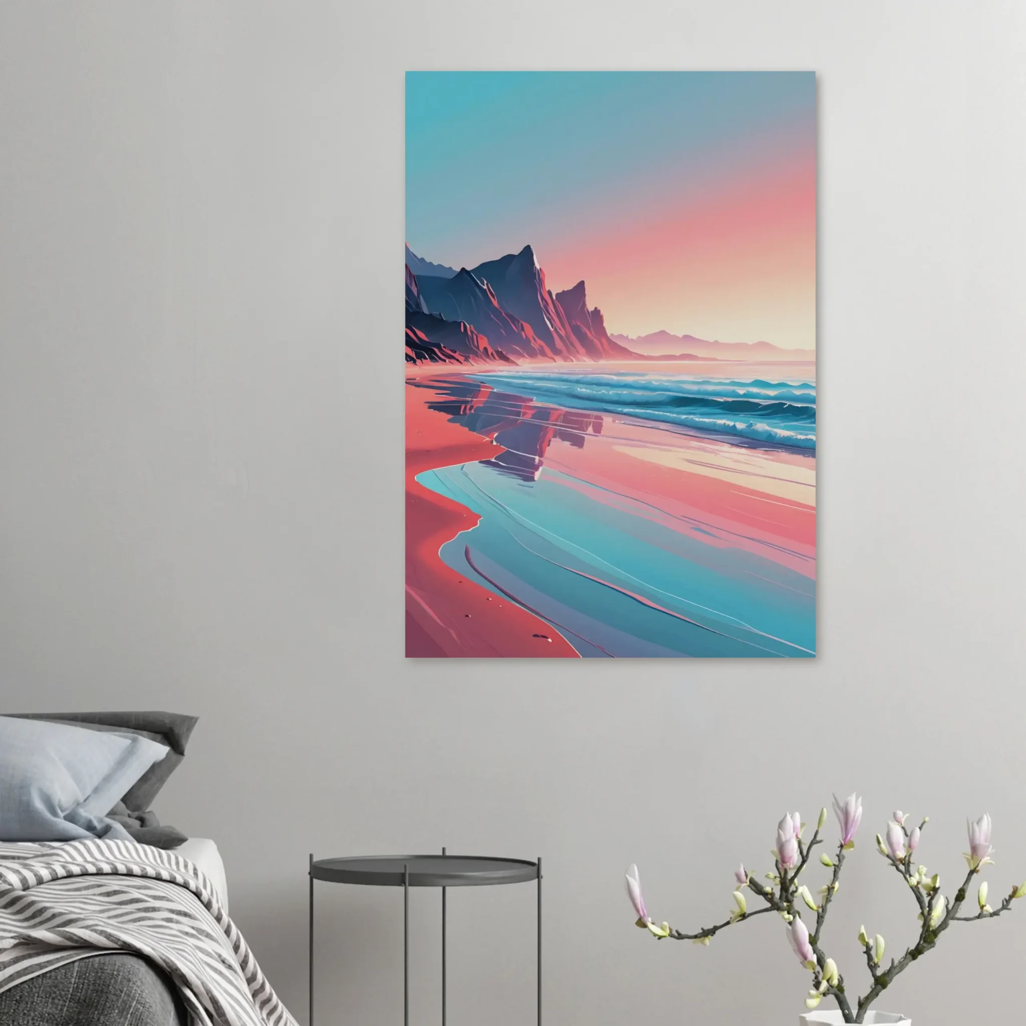 Abstract Coastal Sunset wall art that explores the meeting point between sea, light, and horizon. Art Print, printed and shipped within North America.