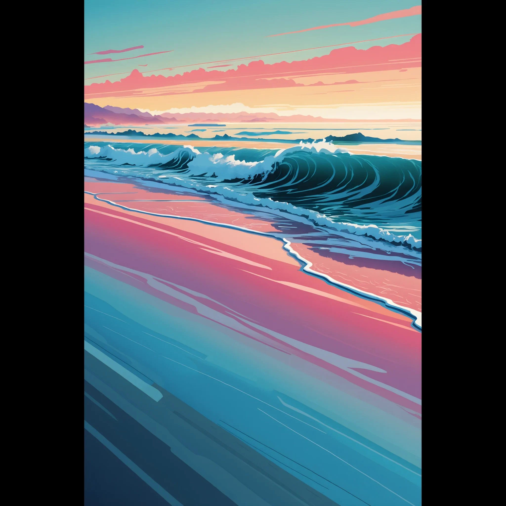 Abstract Coastal Sunset wall art that explores the meeting point between sea, light, and horizon. Art Print, printed and shipped within North America.