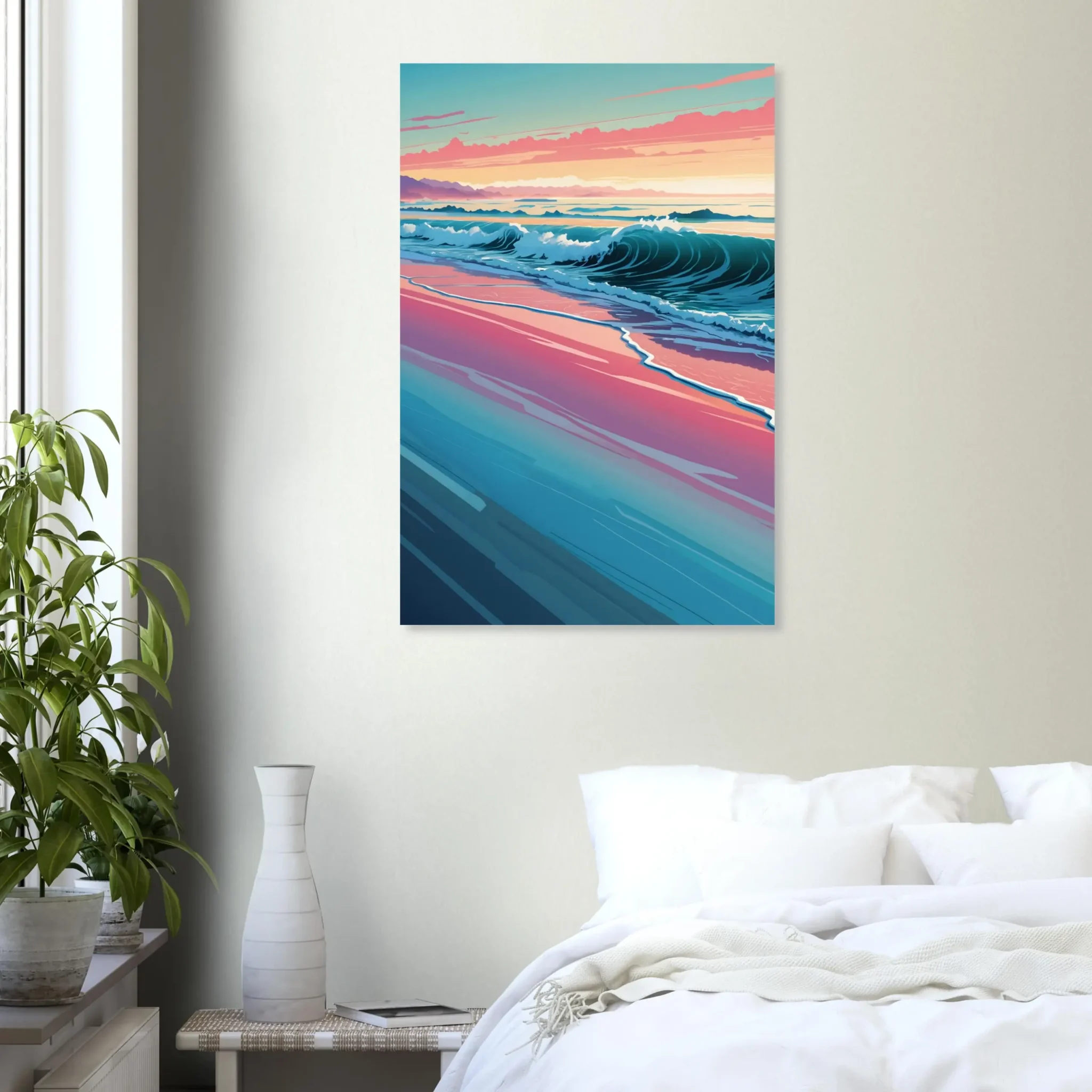 Abstract Coastal Sunset wall art that explores the meeting point between sea, light, and horizon. Art Print, printed and shipped within North America.
