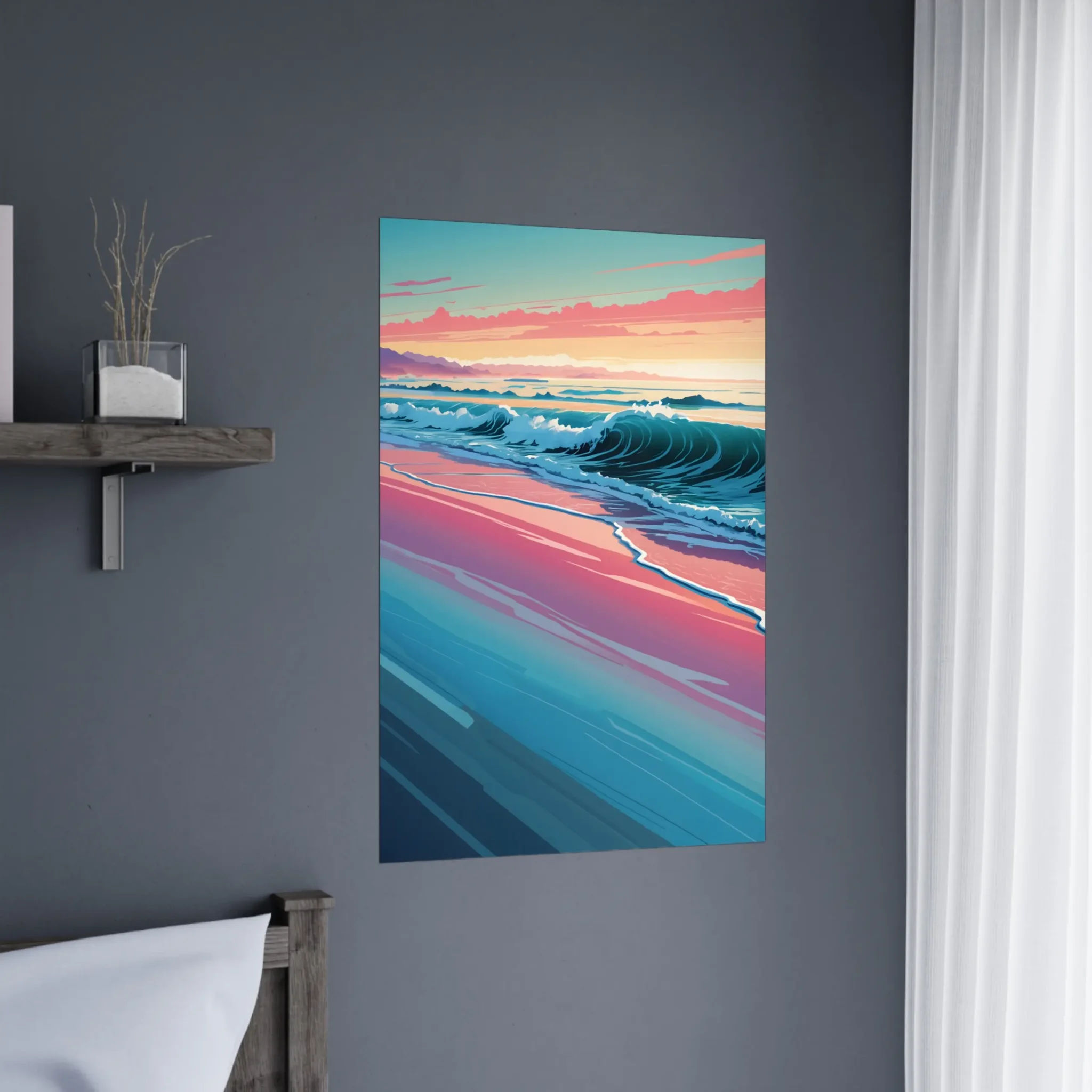 Abstract Coastal Sunset wall art that explores the meeting point between sea, light, and horizon. Art Print, printed and shipped within North America.