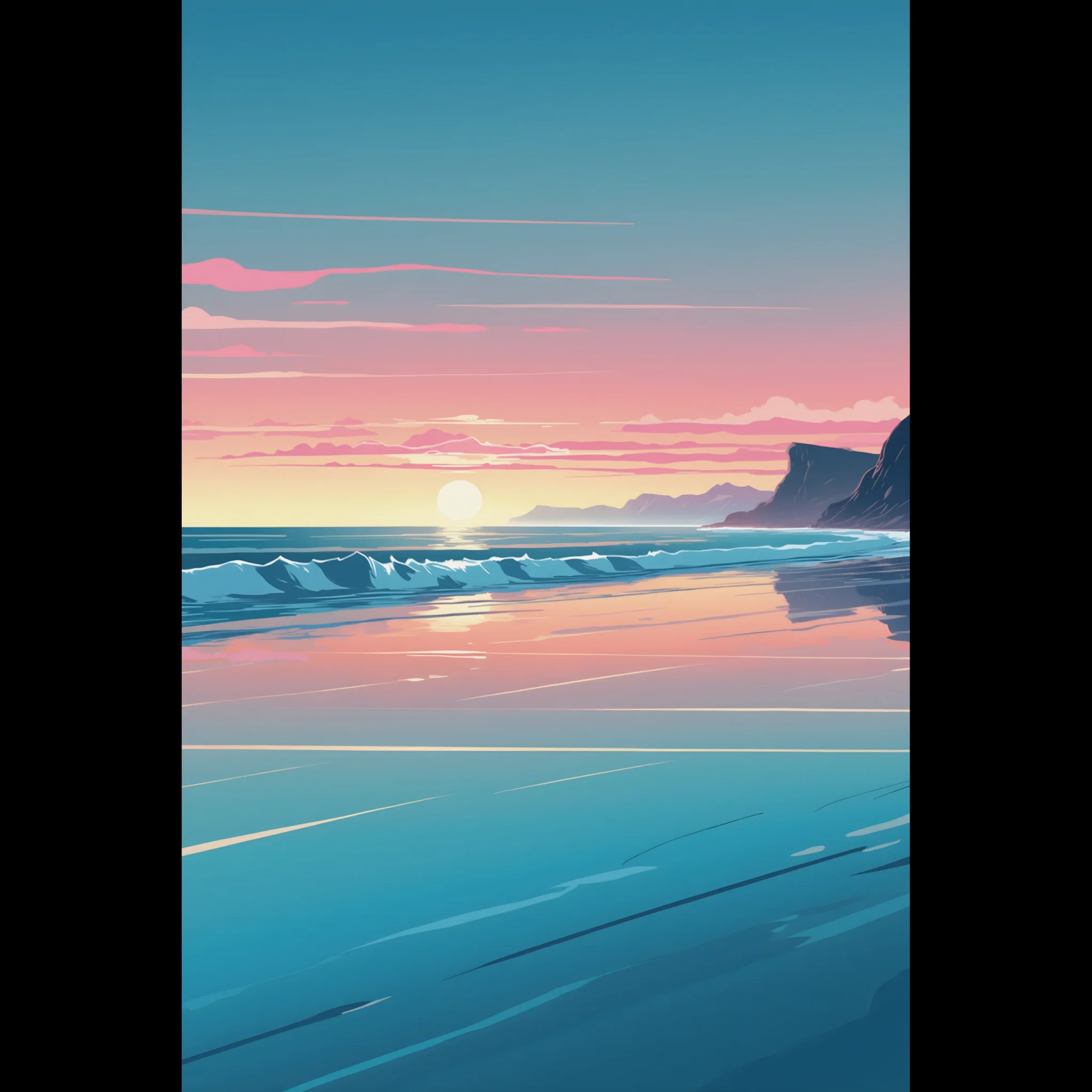 Abstract Coastal Sunset wall art that explores the meeting point between sea, light, and horizon. Art Print, printed and shipped within North America.