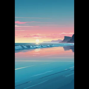 Abstract Coastal Sunset wall art that explores the meeting point between sea, light, and horizon. Art Print, printed and shipped within North America.