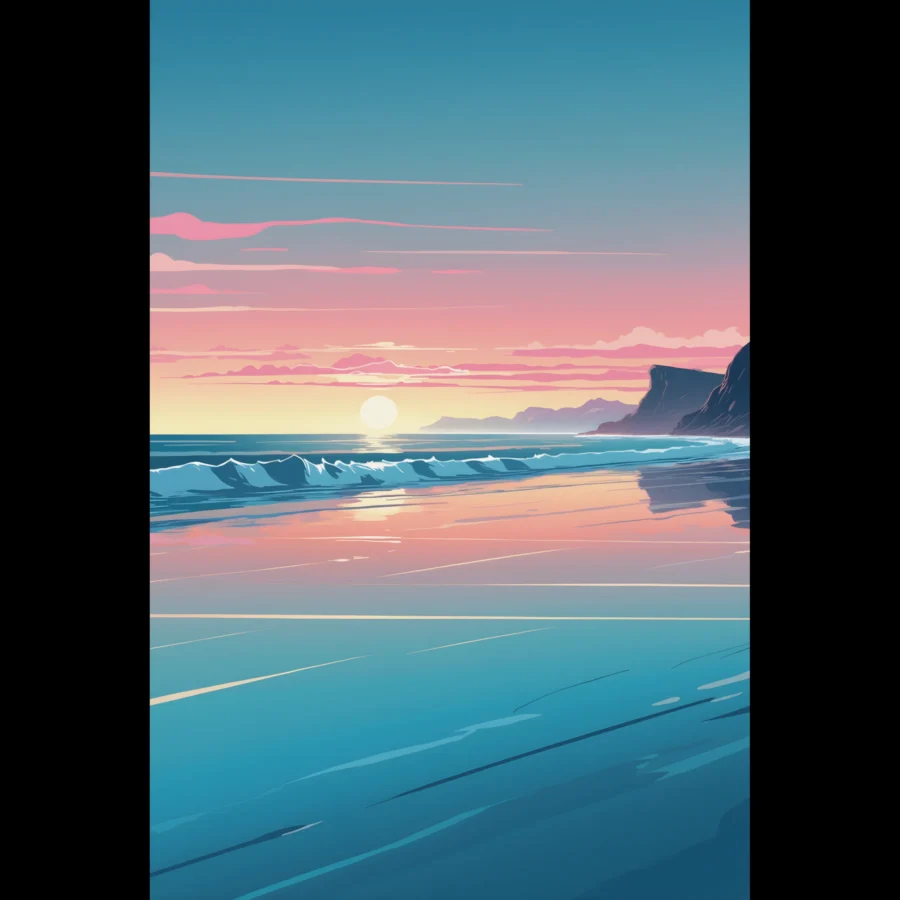 Abstract Coastal Sunset wall art that explores the meeting point between sea, light, and horizon. Art Print, printed and shipped within North America.