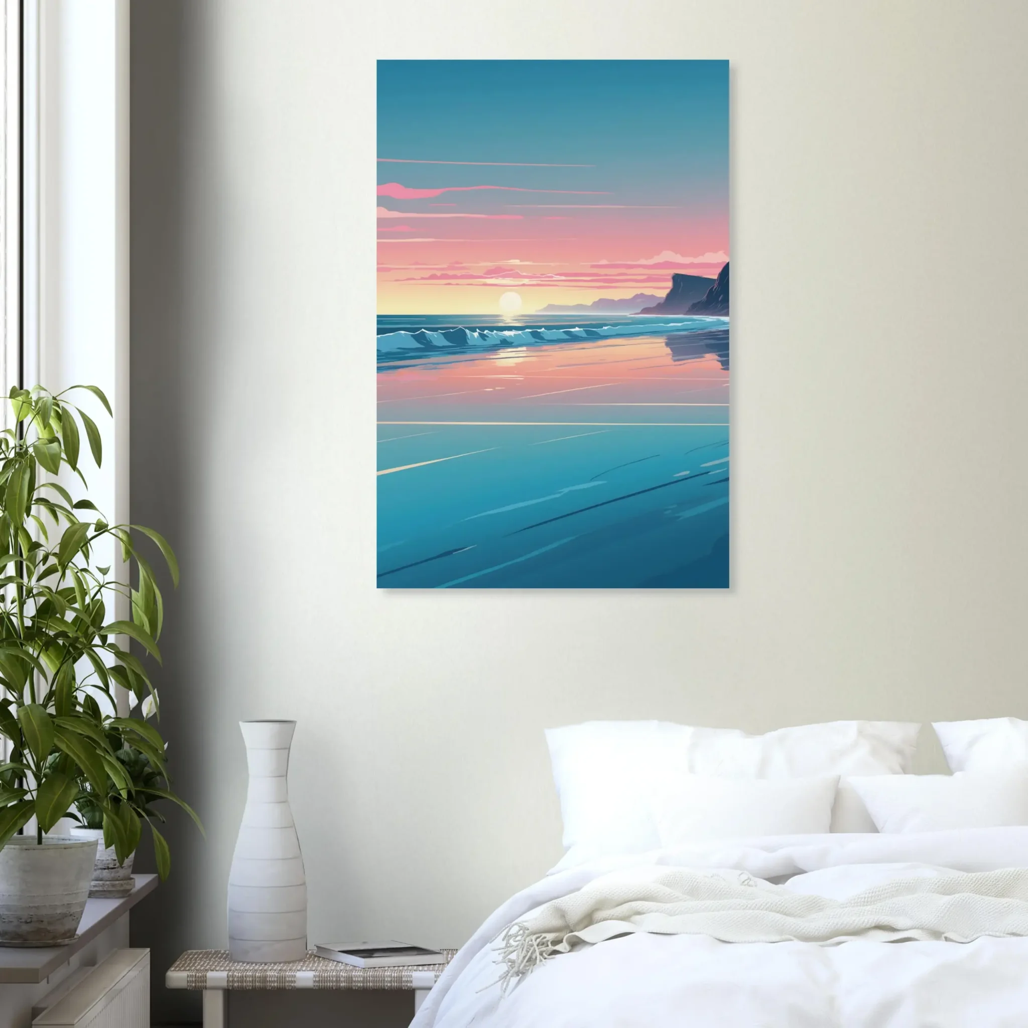 Abstract Coastal Sunset wall art that explores the meeting point between sea, light, and horizon. Art Print, printed and shipped within North America.