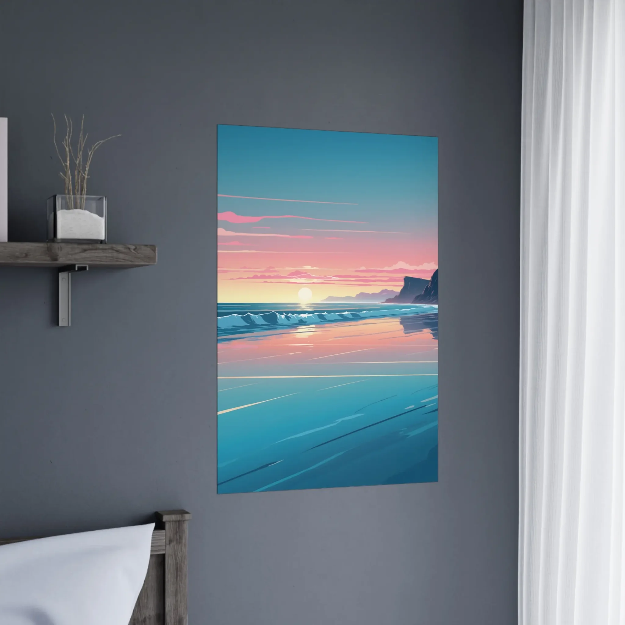Abstract Coastal Sunset wall art that explores the meeting point between sea, light, and horizon. Art Print, printed and shipped within North America.