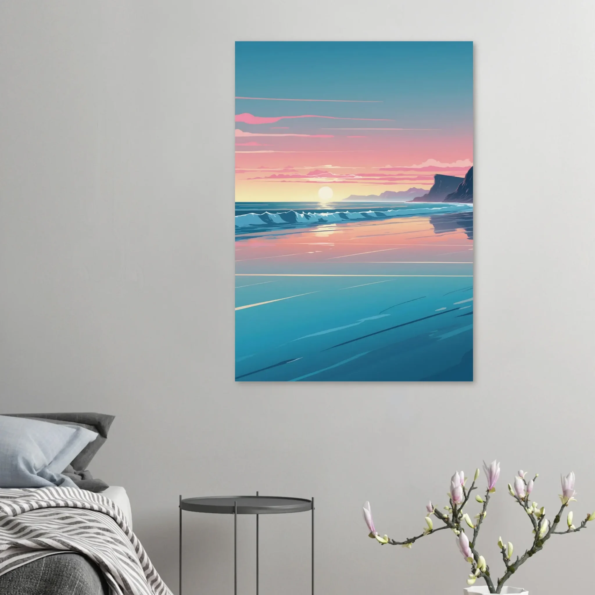 Abstract Coastal Sunset wall art that explores the meeting point between sea, light, and horizon. Art Print, printed and shipped within North America.