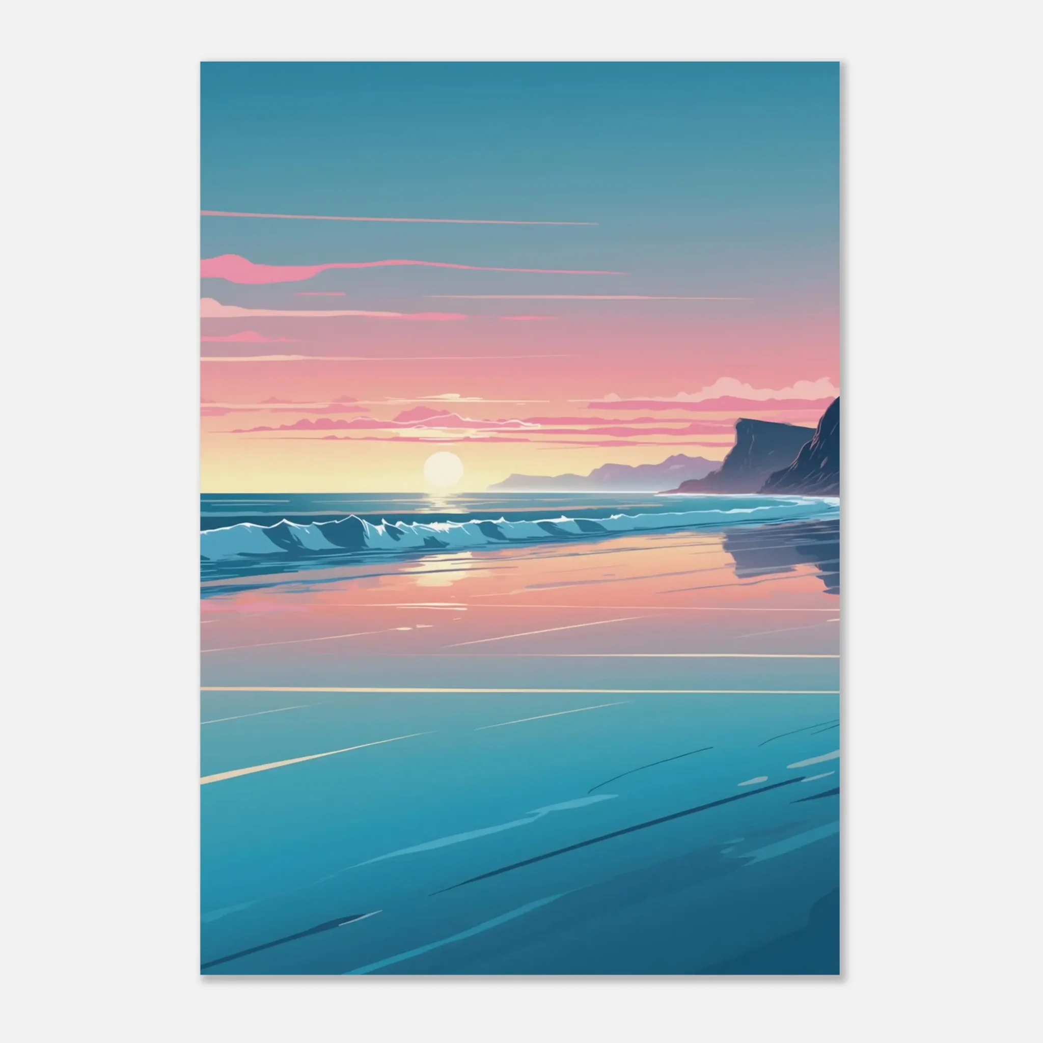 Abstract Coastal Sunset wall art that explores the meeting point between sea, light, and horizon. Art Print, printed and shipped within North America.