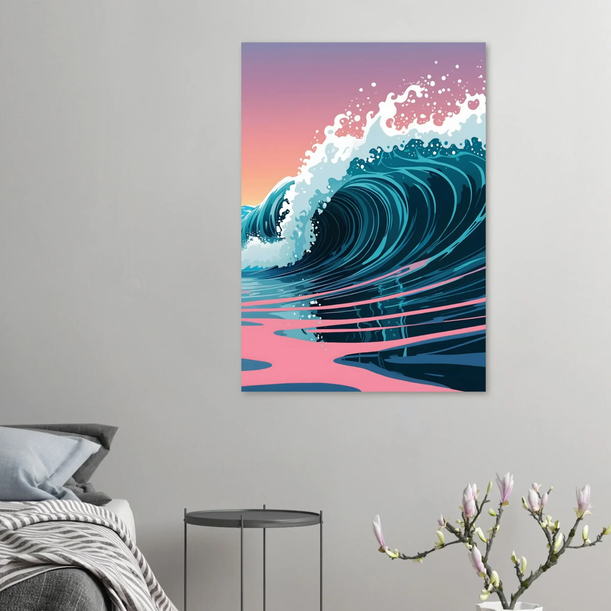 Abstract Coastal Sunset wall art that explores the meeting point between sea, light, and horizon. Art Print, printed and shipped within North America.