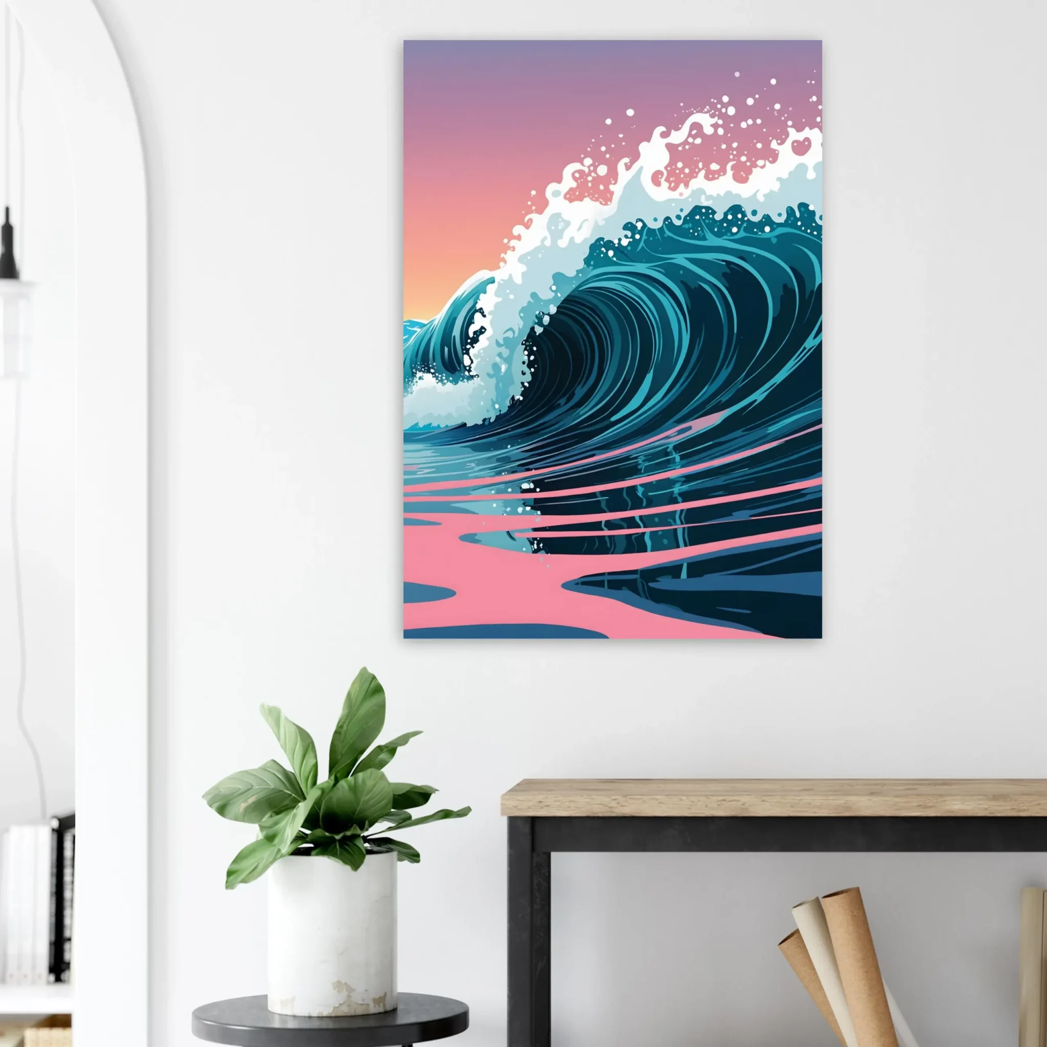 Abstract Coastal Sunset wall art that explores the meeting point between sea, light, and horizon. Art Print, printed and shipped within North America.