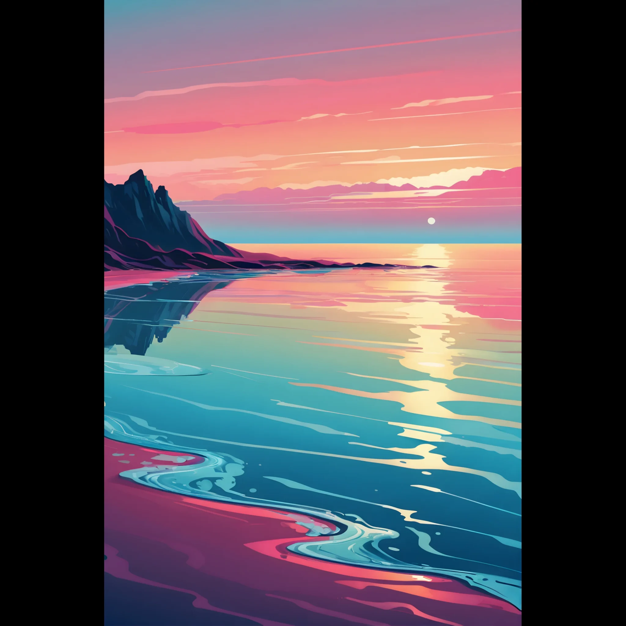 Abstract Coastal Sunset wall art that explores the meeting point between sea, light, and horizon. Art Print, printed and shipped within North America.