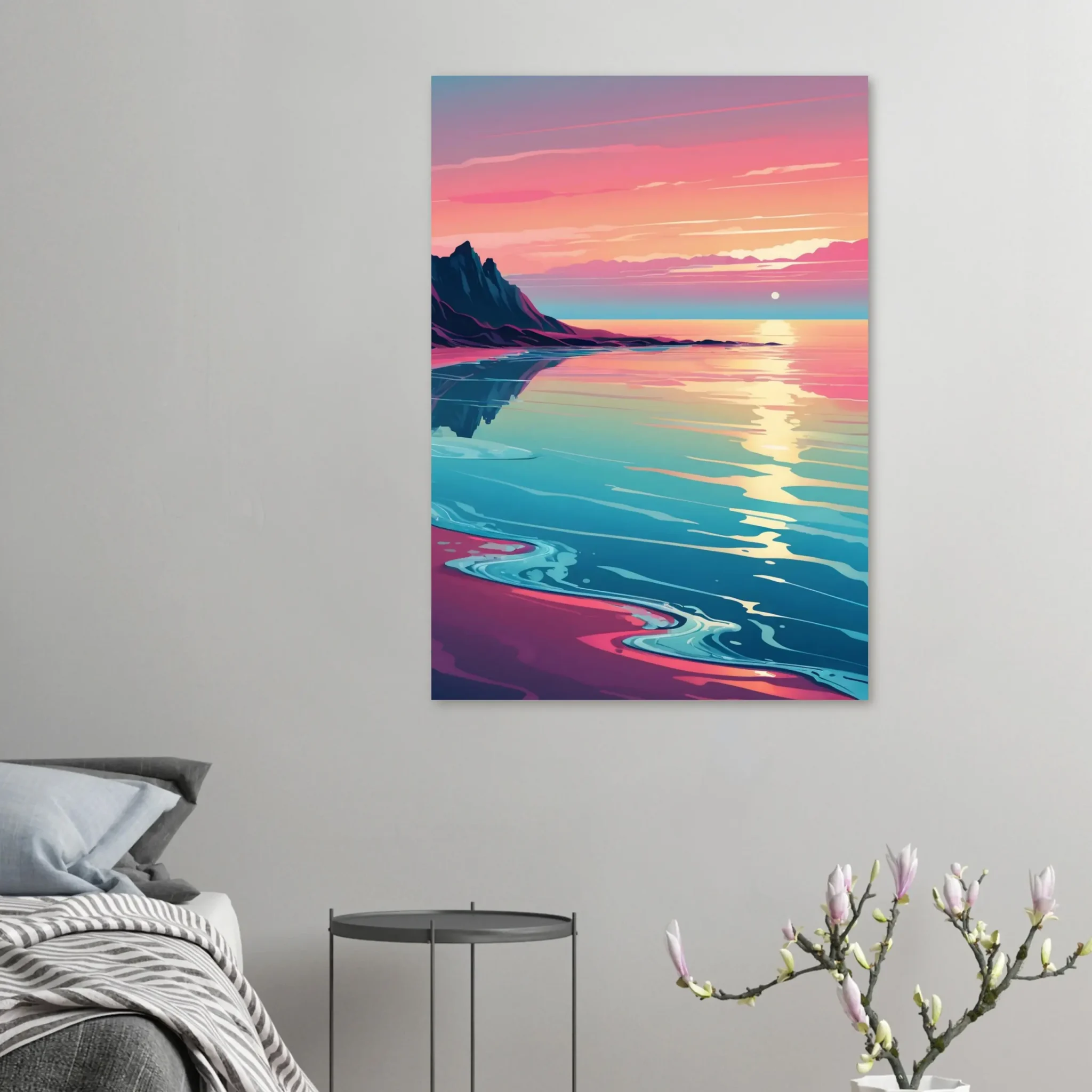 Abstract Coastal Sunset wall art that explores the meeting point between sea, light, and horizon. Art Print, printed and shipped within North America.