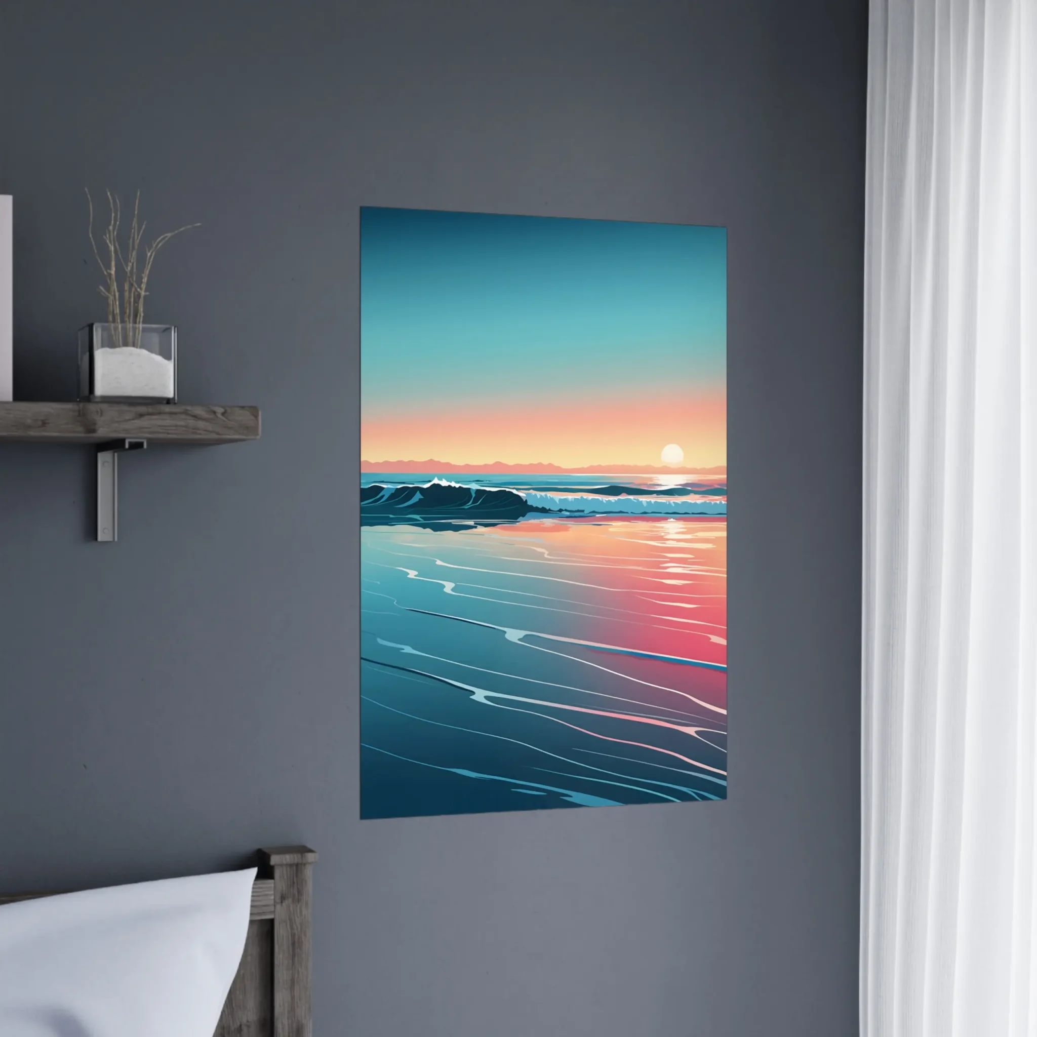 Abstract Coastal Sunset wall art that explores the meeting point between sea, light, and horizon. Art Print, printed and shipped within North America.