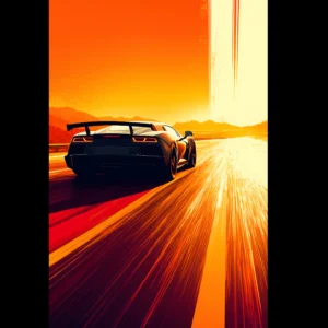 Car Art Sunset Landscape wall art that explores the visual relationship between the car, the road, and the horizon. Fine Art Print.