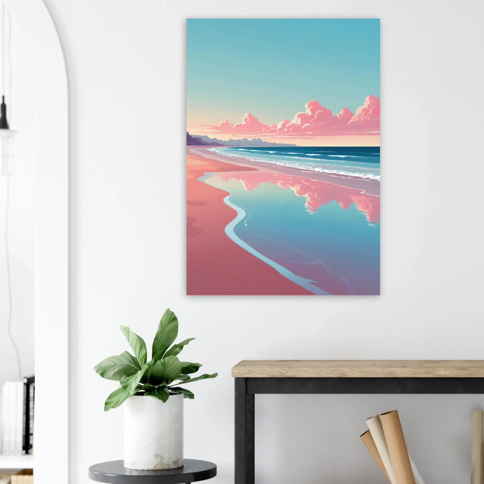 Abstract Coastal Sunset wall art that explores the meeting point between sea, light, and horizon. Art Print, printed and shipped within North America.