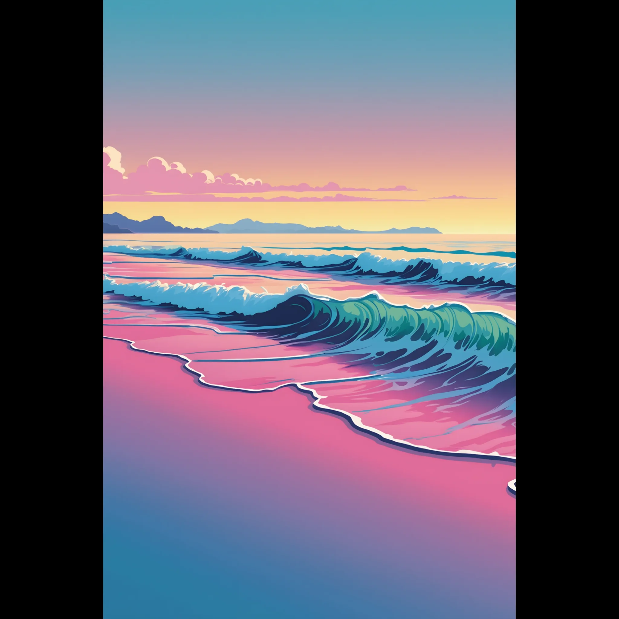 Abstract Coastal Sunset wall art that explores the meeting point between sea, light, and horizon. Art Print, printed and shipped within North America.