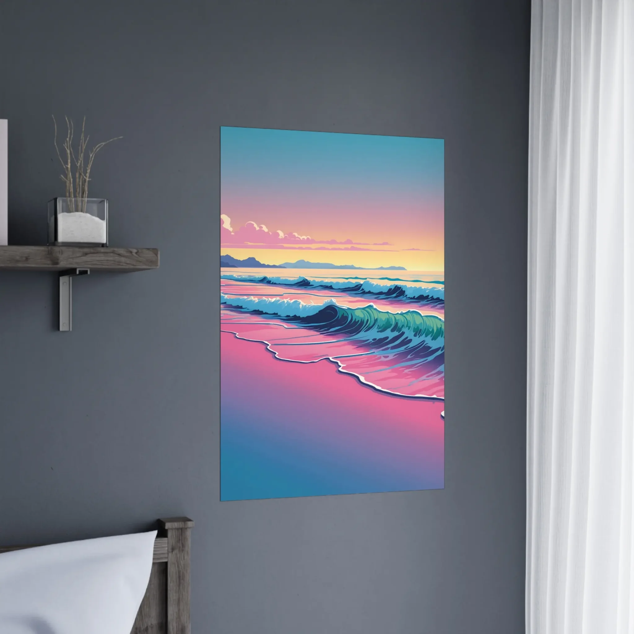 Abstract Coastal Sunset wall art that explores the meeting point between sea, light, and horizon. Art Print, printed and shipped within North America.