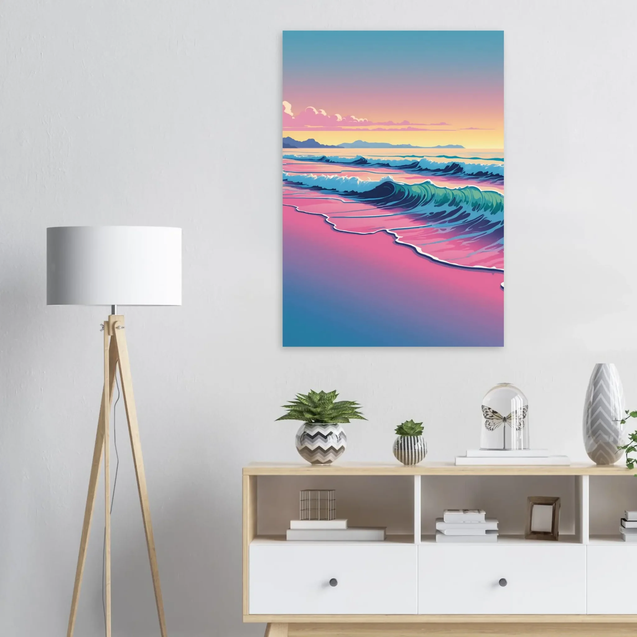 Abstract Coastal Sunset wall art that explores the meeting point between sea, light, and horizon. Art Print, printed and shipped within North America.