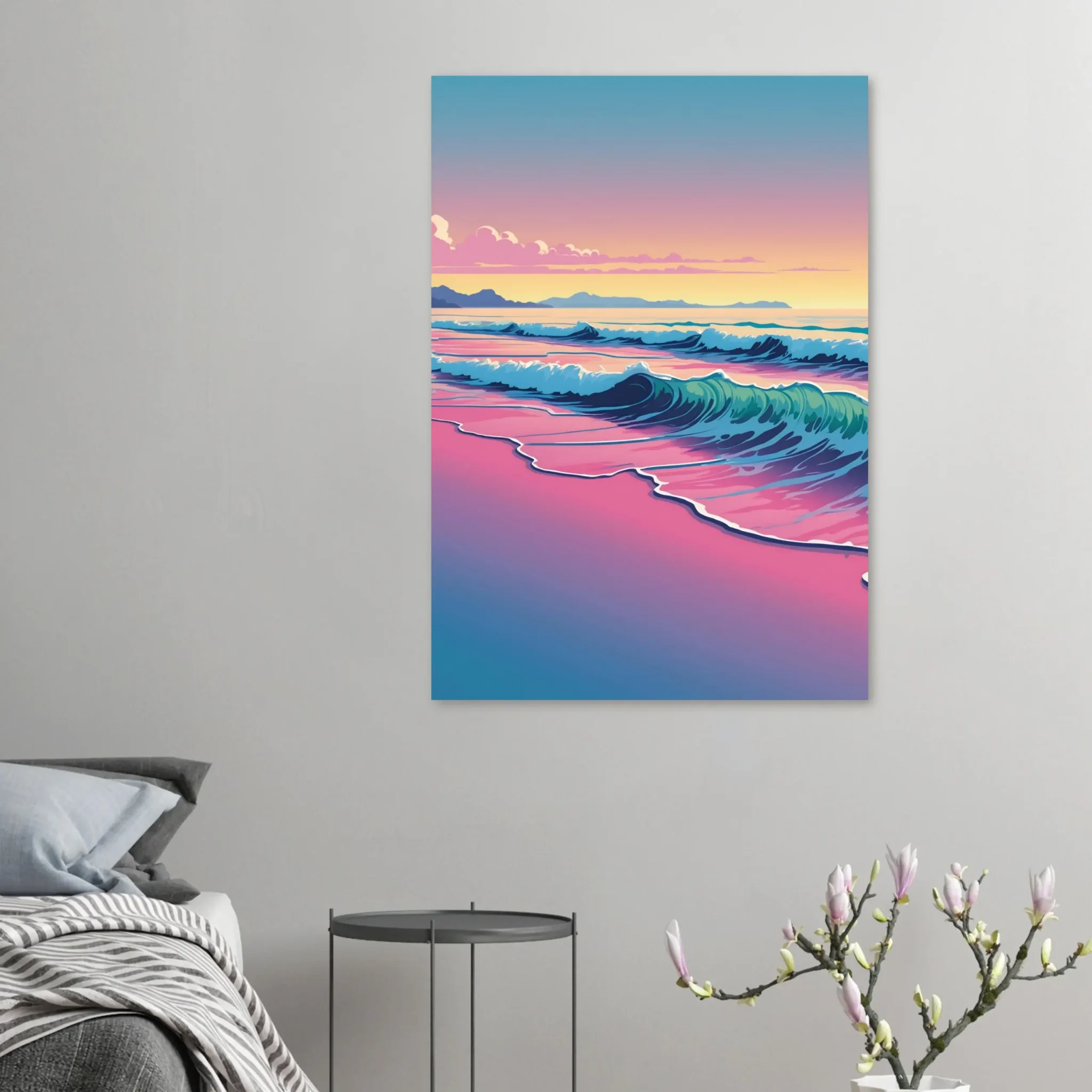 Abstract Coastal Sunset wall art that explores the meeting point between sea, light, and horizon. Art Print, printed and shipped within North America.