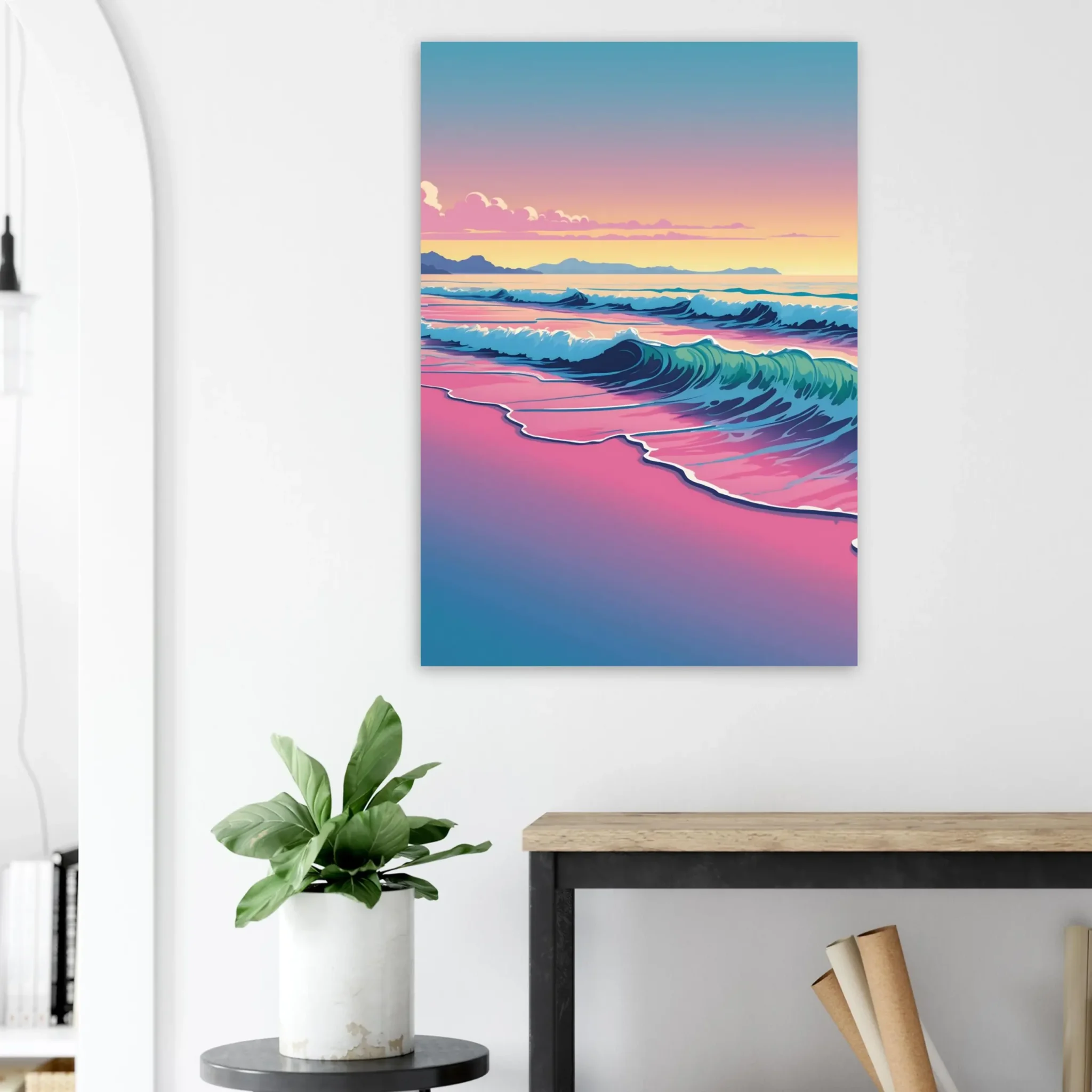 Abstract Coastal Sunset wall art that explores the meeting point between sea, light, and horizon. Art Print, printed and shipped within North America.