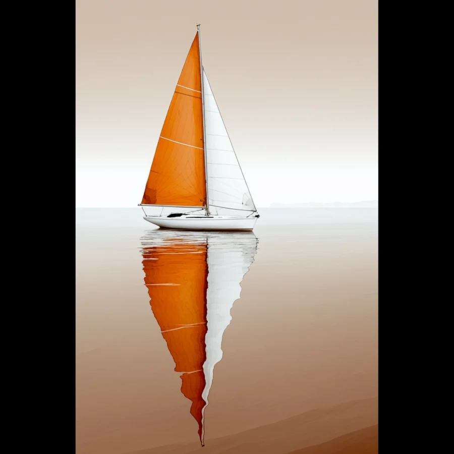 Amber Still Minimalist Sailboat Seascape Art Print 1 Minimalist sailboat seascape wall art featuring a solitary vessel, reflective water, and an open horizon. Fine art print from the ColorVanta US Store.