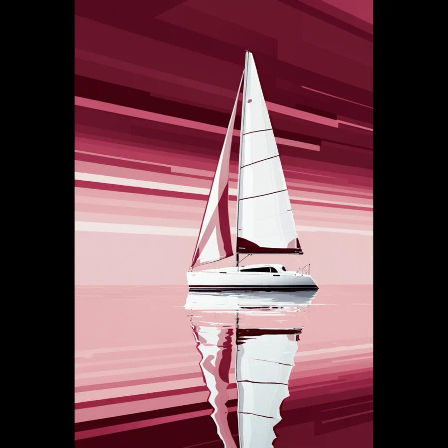 Velvet Pause Minimalist Sailboat Seascape Art Print 1 Abstract colorful wall art print design by ColorVanta.