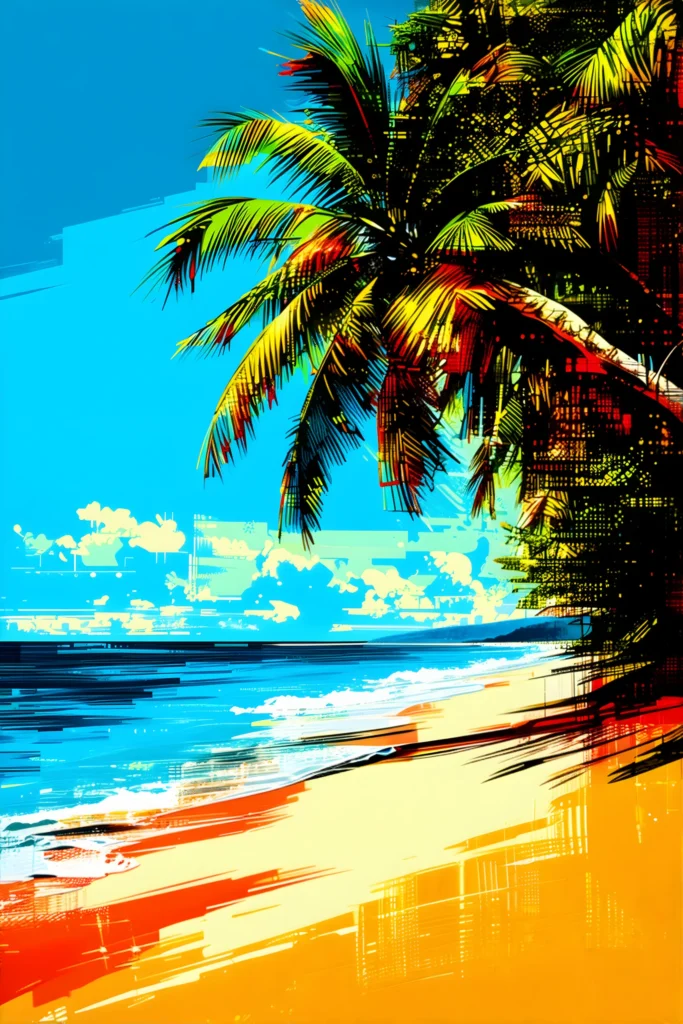 SOLAR PALM SHORE Tropical Seascape Art Print